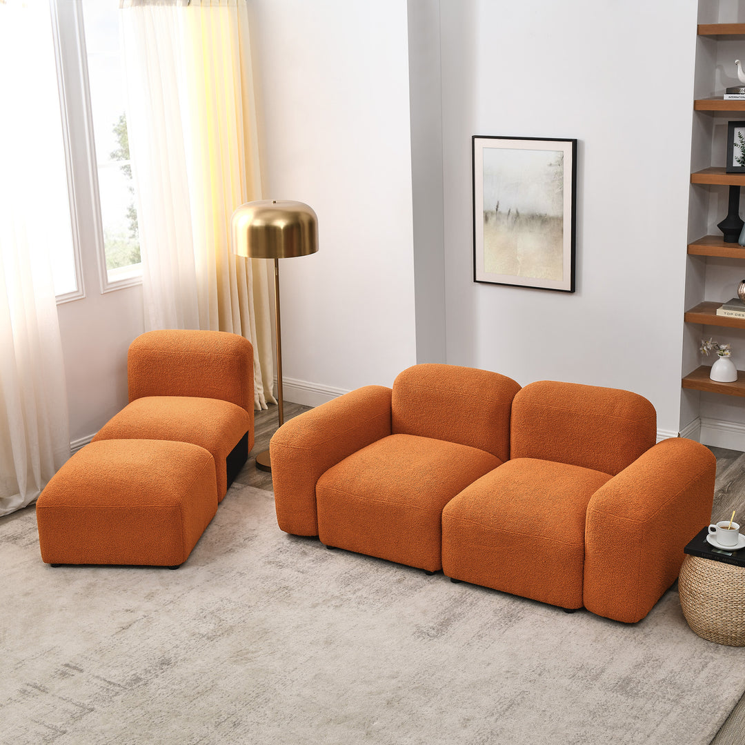 L-Shape Modular Sectional Sofa,DIY Combination,Teddy Fabric,Orange.