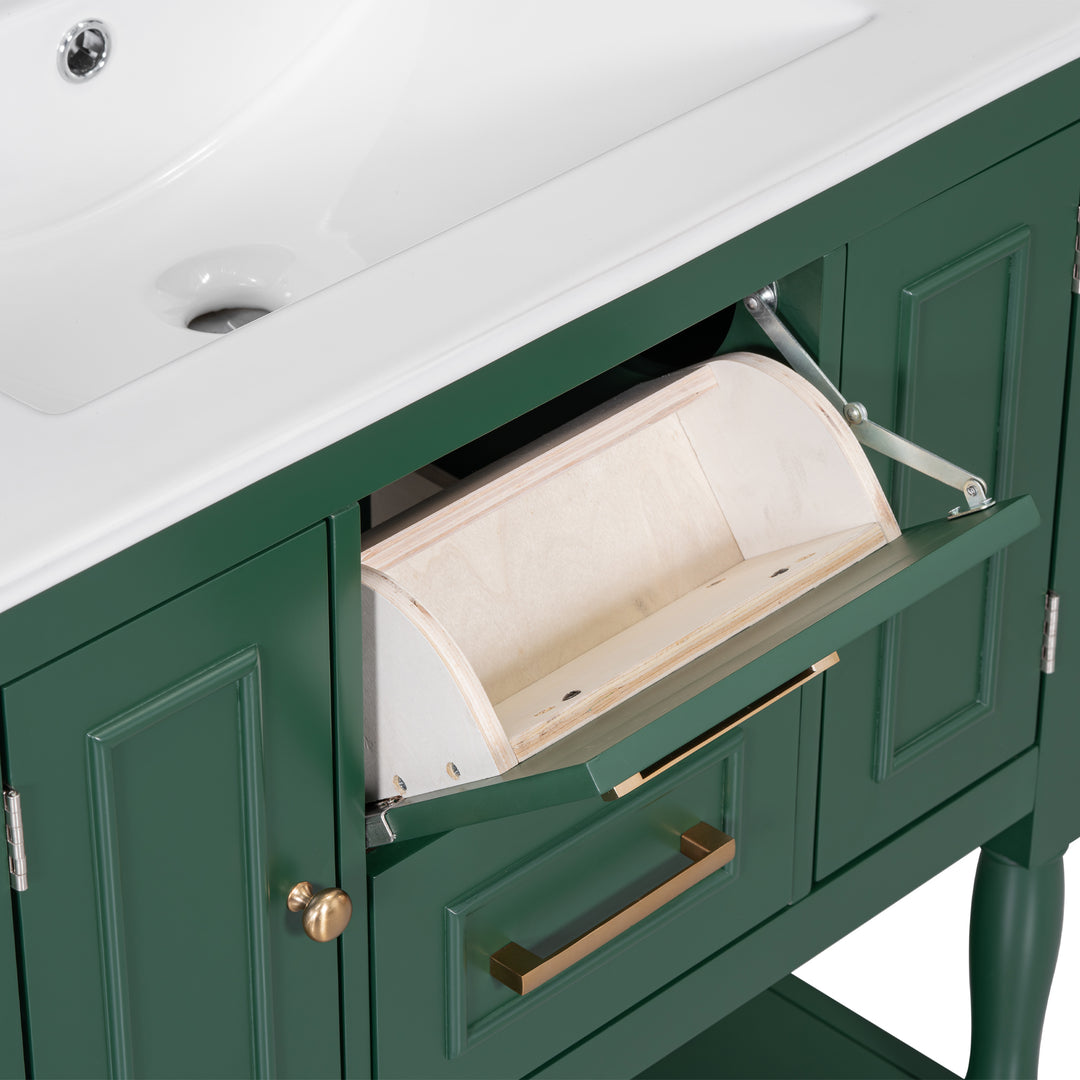 30" Bathroom Vanity with Sink Top, Bathroom Vanity Cabinet with Two Doors and Two Drawers, Solid Wood Frame, One Package, Green