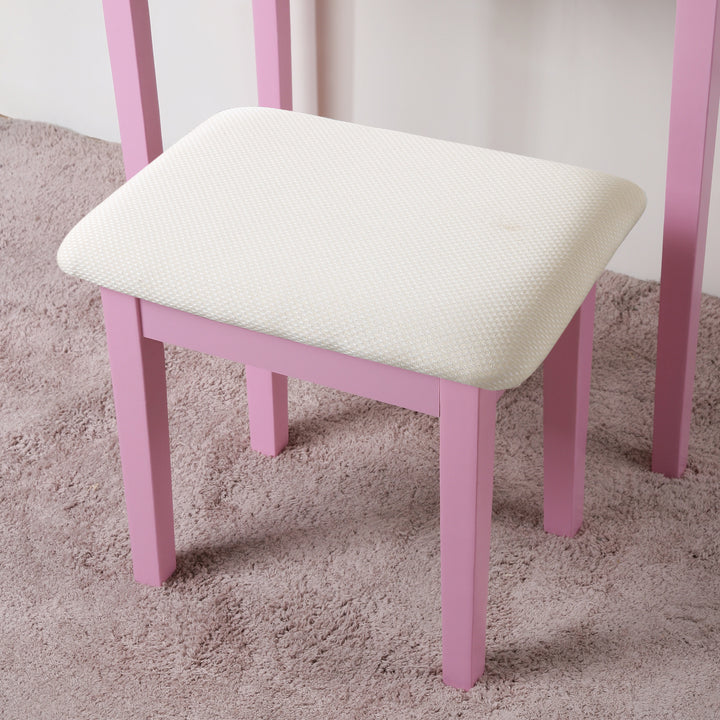 Moniys Wood Moniya Makeup Vanity Table and Stool Set, Pink