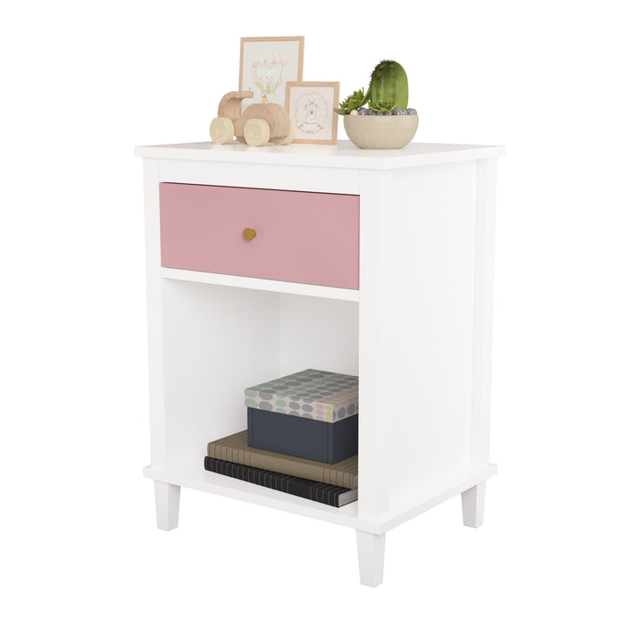 26.77''H Wooden Nightstand with One Drawer One Shelf for Kids, Adults, Pink