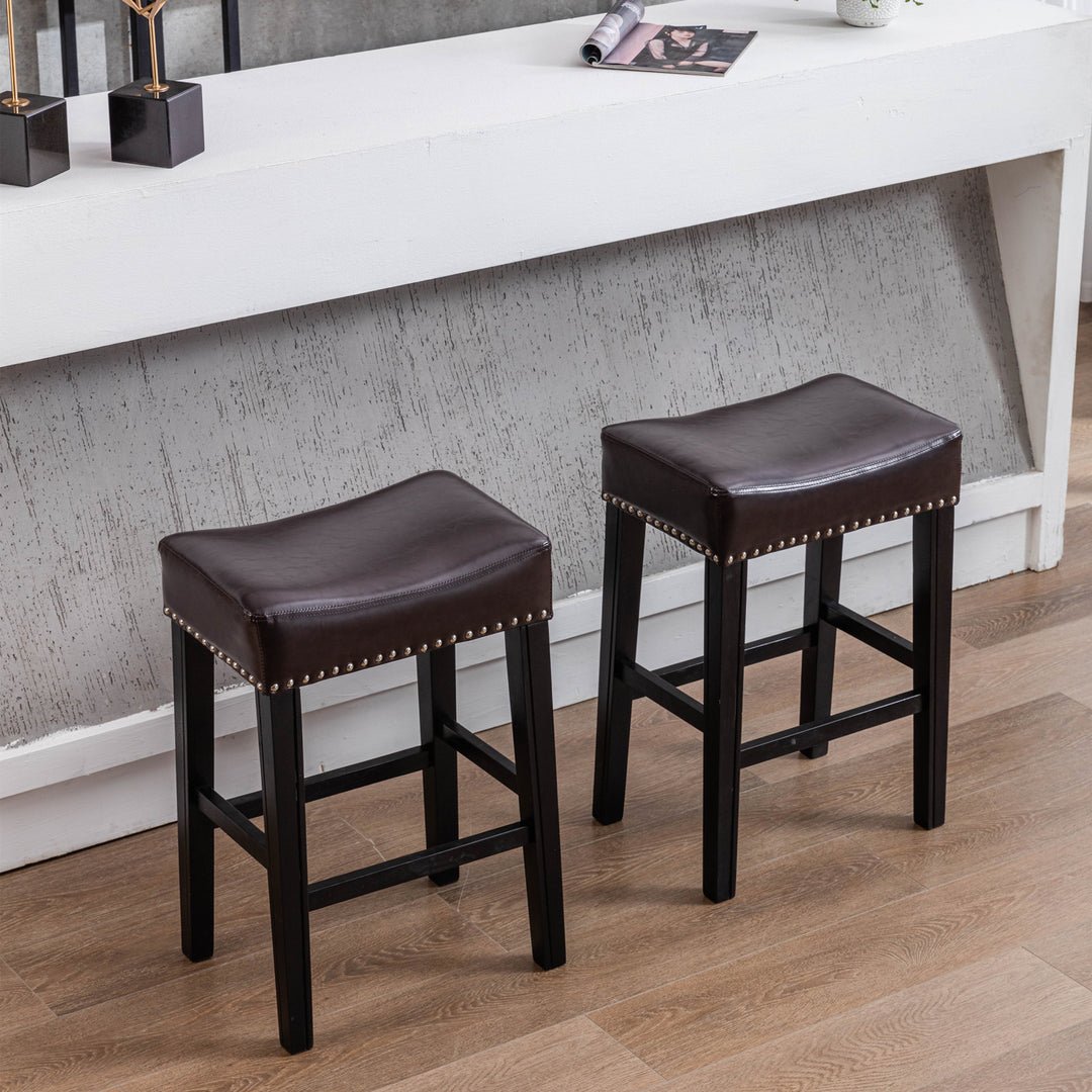 A&A Furniture,Counter Height 26" Bar Stools for Kitchen Counter Backless  Faux Leather Stools Farmhouse Island Chairs (26 Inch, Brown, Set of 2)