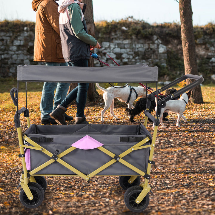 Collapsible Folding Wagon with Removable Canopy, Heavy Duty Foldable Wagon Utility Cart for Garden, Camping, Grocery Cart, Beach Wagon Cart with Wheels and Rear Storage, Camouflage