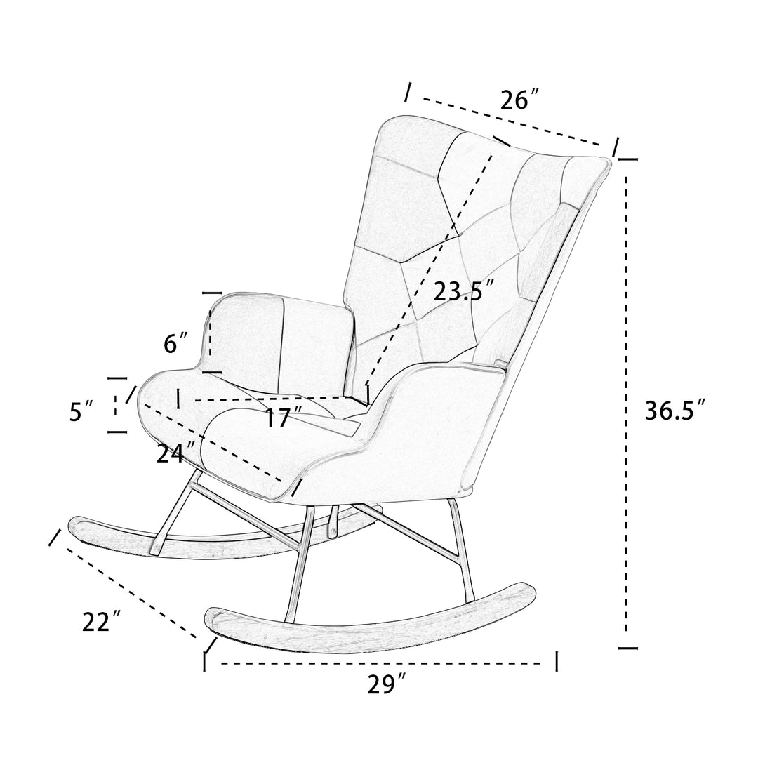 Rocking Chair, Mid Century Fabric Rocker Chair with Wood Legs and Patchwork Linen for Livingroom Bedroom