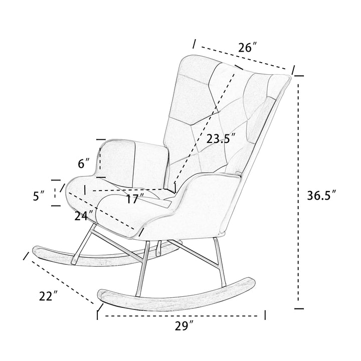 Rocking Chair, Mid Century Fabric Rocker Chair with Wood Legs and Patchwork Linen for Livingroom Bedroom