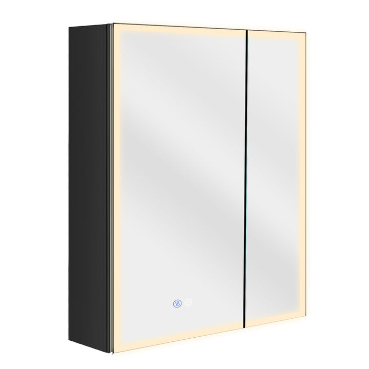 32 X 30 Inch LED Lighted Medicine Cabinet with Mirror for Bathroom Double Door Surface Wall Mount Flip-Out Magnifying Mirror Door Storage Defogger 3 Color Lighting Dimmer Medicine Cabinets Black