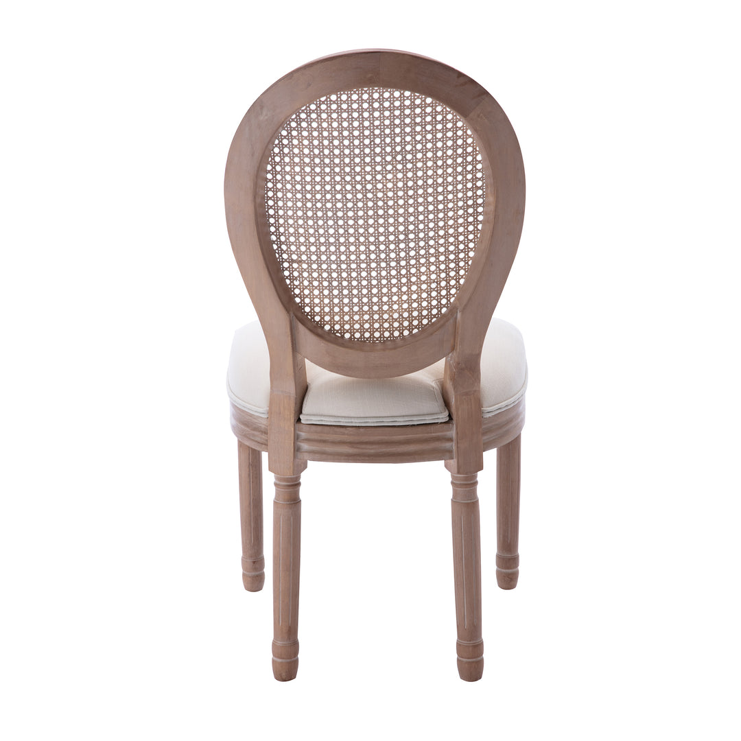 HengMing Upholstered Fabrice With Rattan Back French Dining  Chair with rubber legs,Set of 2,Beige