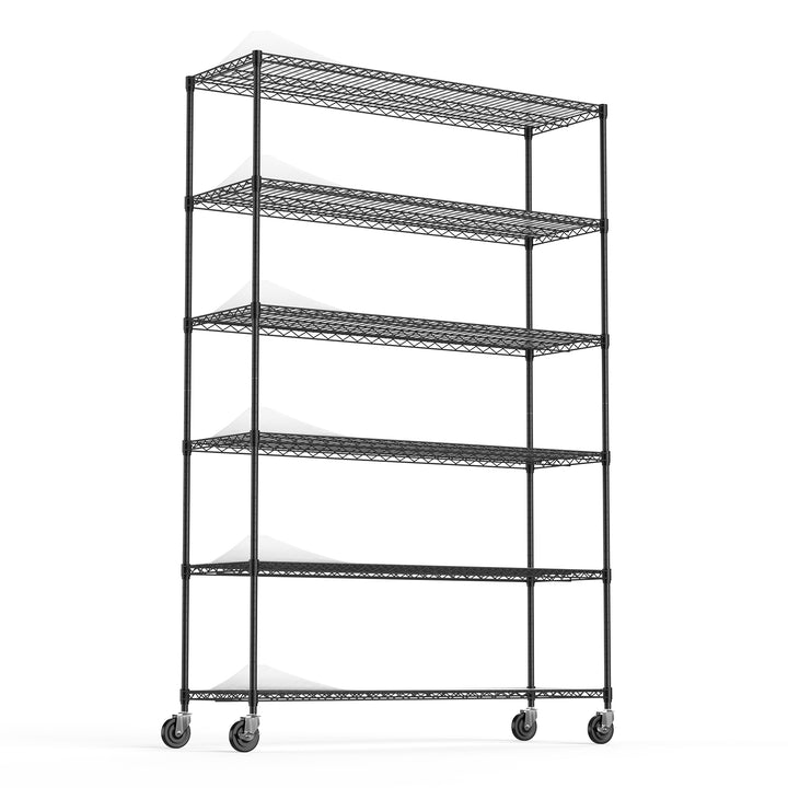 6 Tier Wire Shelving Unit, 6000 LBS NSF Height Adjustable Metal Garage Storage Shelves with Wheels, Heavy Duty Storage Wire Rack Metal Shelves - Black