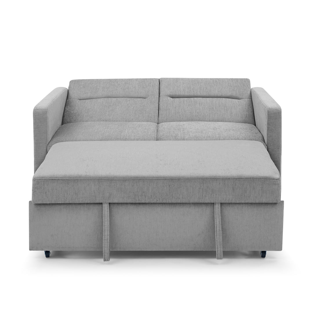 Loveseats Sofa Bed with Pull-out Bed, Adjsutable Back and Two Arm Pocket,Grey