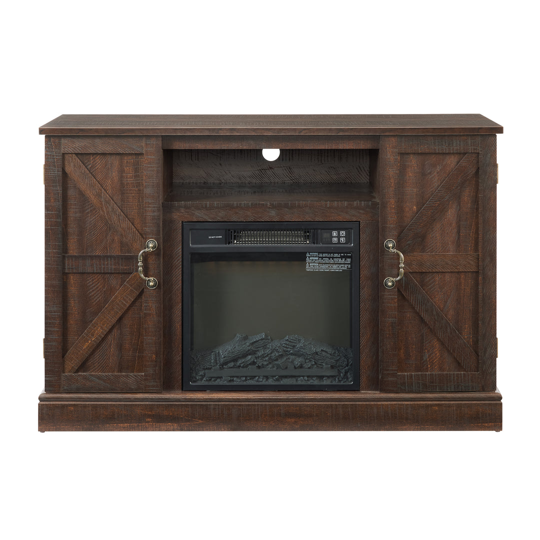 Farmhouse Classic Media TV Stand Antique Entertainment Console for TV up to 50" with 18" Electric Fireplace Insert with Open and Closed Storage Space, Espresso 47"W*15.5"D*30.75"H