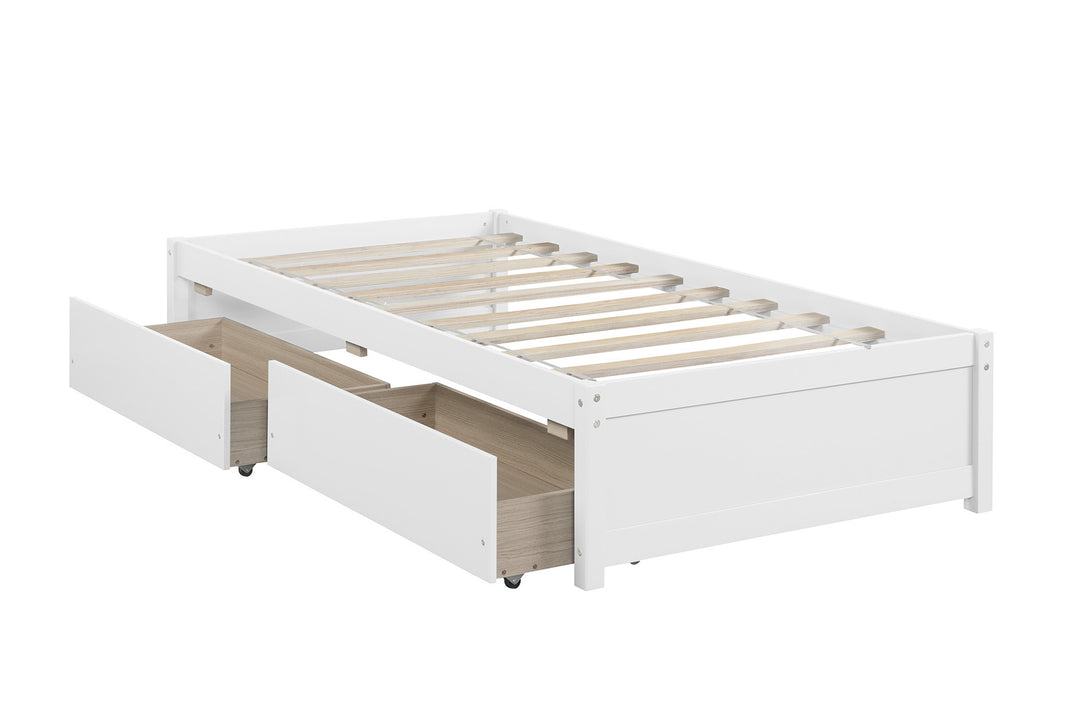 Twin Bed with 2 Drawers, Solid Wood, No Box Spring Needed ,White