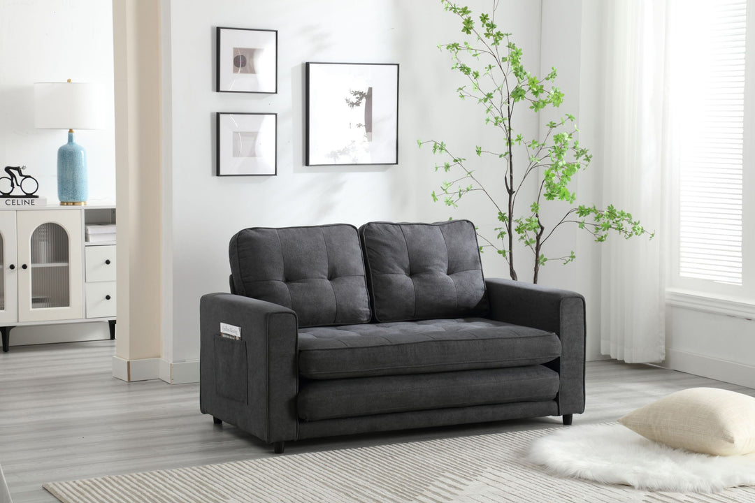 3 Fold Sofa,Convertible Futon Couch sleeper sofabed,Space saving loveseat,Pull Out Couch Bed for Living Room,Dark Gray & Light Gray & Beige,Velvet linen fabric