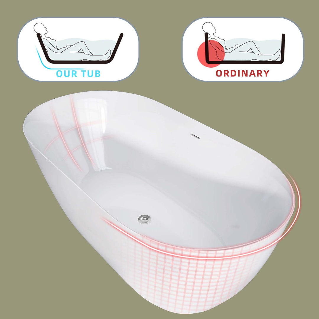 51" Acrylic Free Standing Tub Classic Oval Shape Soaking Tub Adjustable Freestanding Bathtub with Integrated Slotted Overflow and Chrome Pop-up Drain Anti-clogging Gloss White