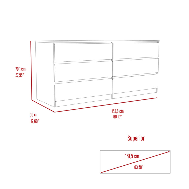 6 Drawer Double Dresser Tronx, Bedroom, Light Oak / White