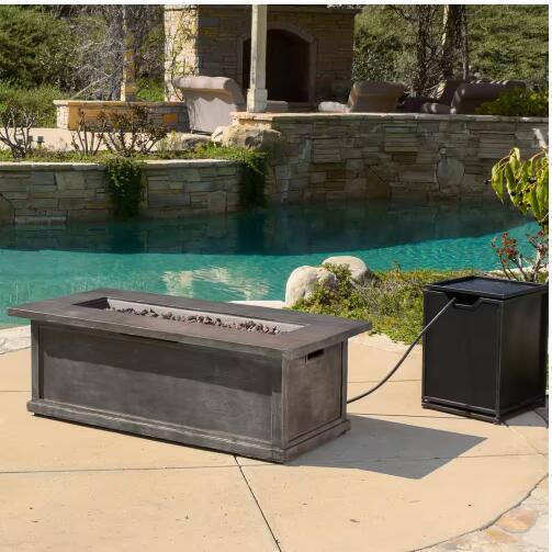 ANCHORAGE 56'' WOOD RECTANGULAR MGO FIRE TABLE GREY - 50,000 BTU With TANK HOLDER