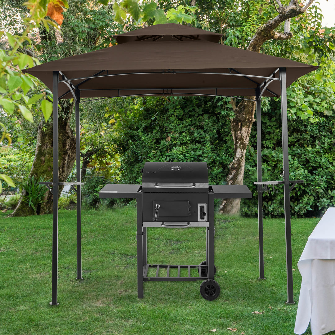 8x5Ft Grill Gazebo Replacement Canopy,Double Tiered BBQ Tent Roof Top Cover