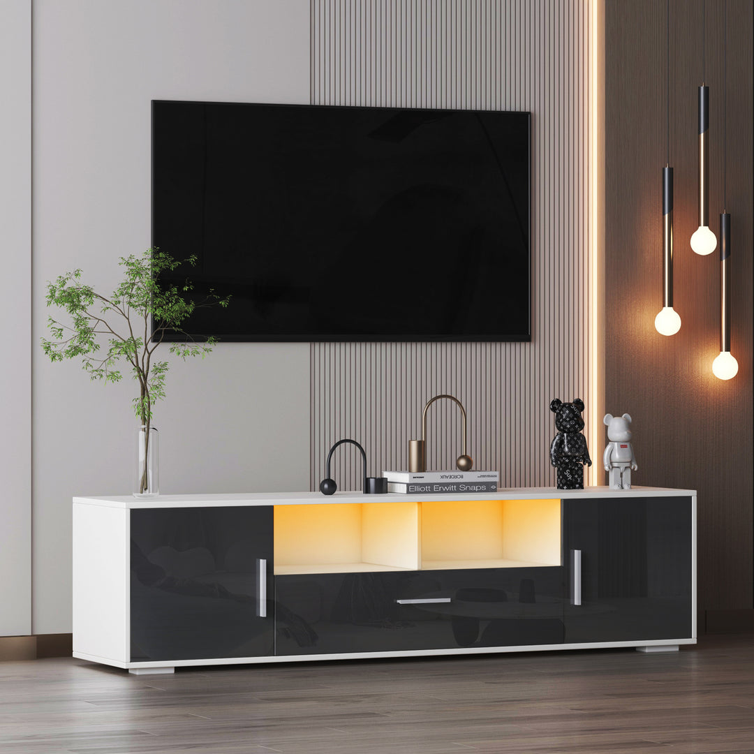 FashionTV stand,TV Cabinet,entertainment center TV station,TV console,console with LED light belt, light belt can be remote control,with cabinets,open cells,for the living room,bedroom,white+dark gray