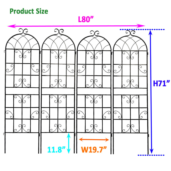 4 Pack Metal Garden Trellis 71" x 19.7" Rustproof Trellis for Climbing Plants Outdoor Flower Support Black