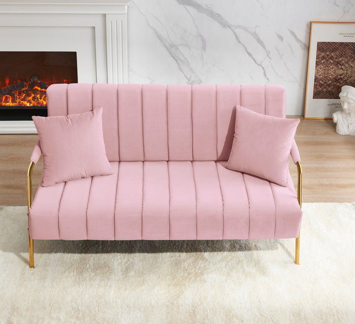 [New Design] Modern and comfortable pink Australian cashmere fabric sofa, comfortable loveseat with two throw pillows