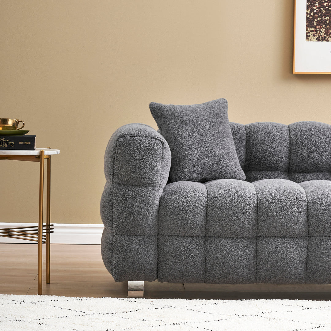 2146  Sofa Include Two Pillows 80" Gray Grain Fleece Fabric Suitable For Living Room Bedroom Apartment