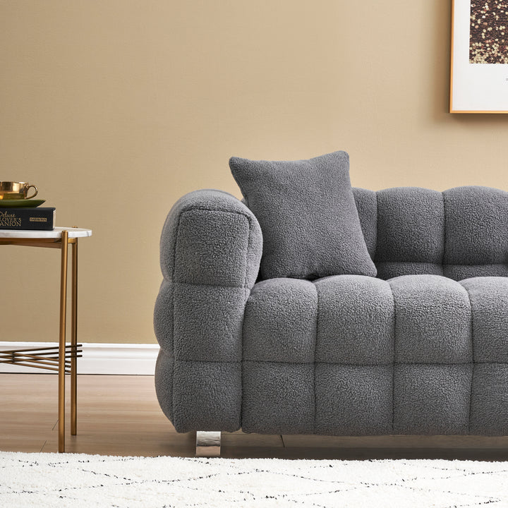 2146  Sofa Include Two Pillows 80" Gray Grain Fleece Fabric Suitable For Living Room Bedroom Apartment