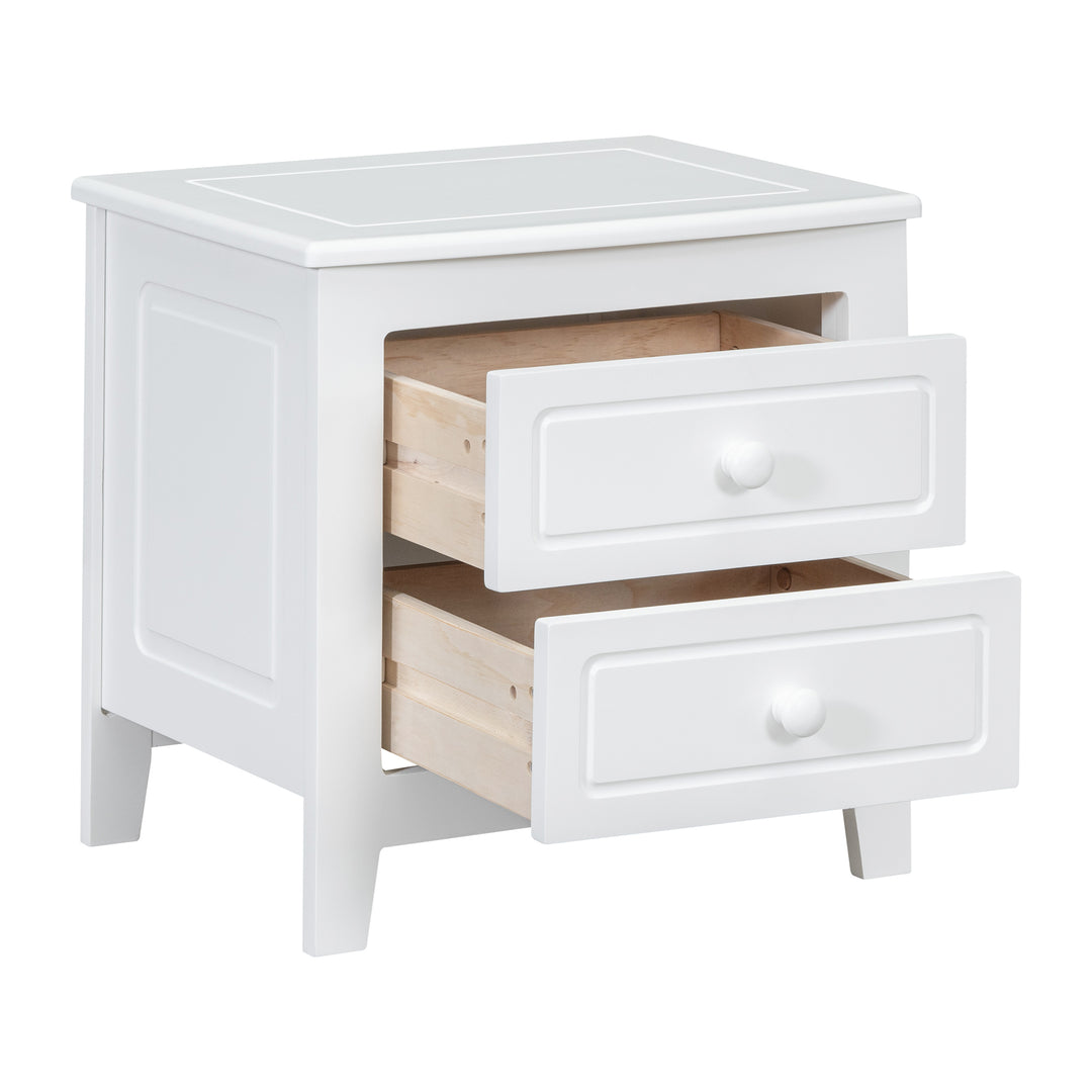 2-Drawer Nightstand for Bedroom, Mid Century Retro Bedside Table with Classic Design,White