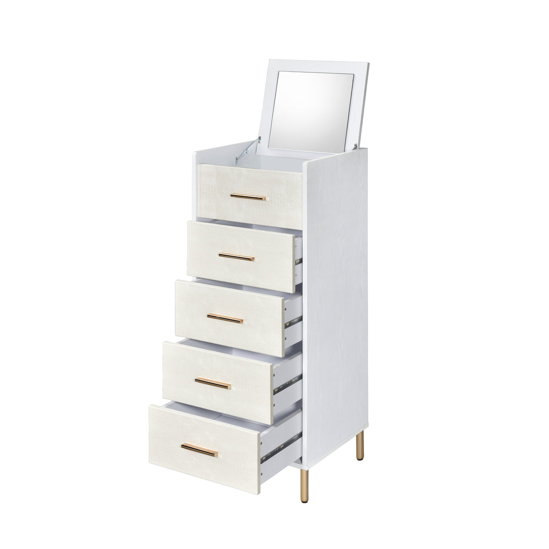 ACME Myles Jewelry Armoire, White, Champagne & Gold Finish AC01168