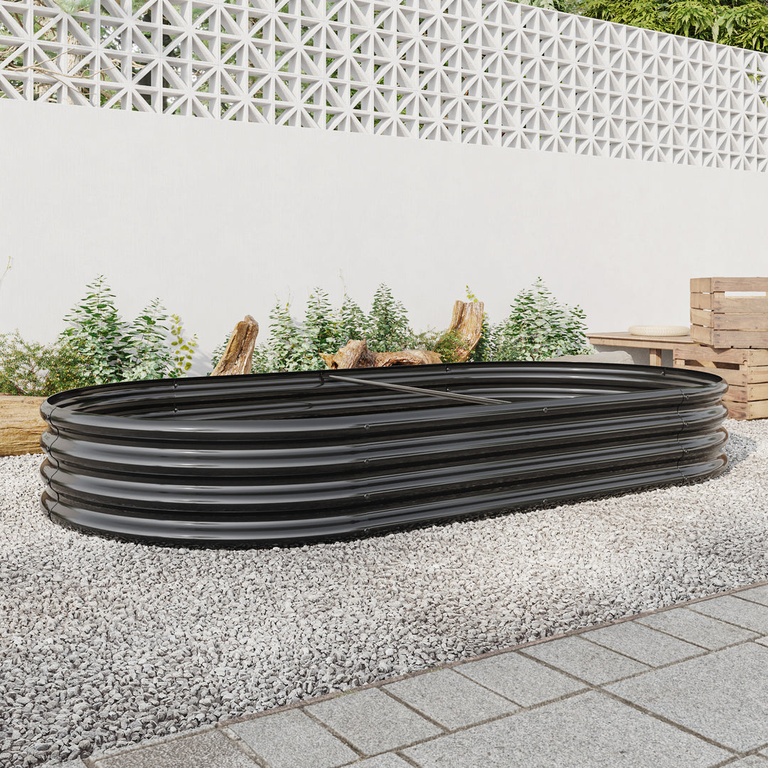 Raised Garden Bed Outdoor,   Oval Large Metal Raised Planter Bed for for Plants, Vegetables, and Flowers - Black