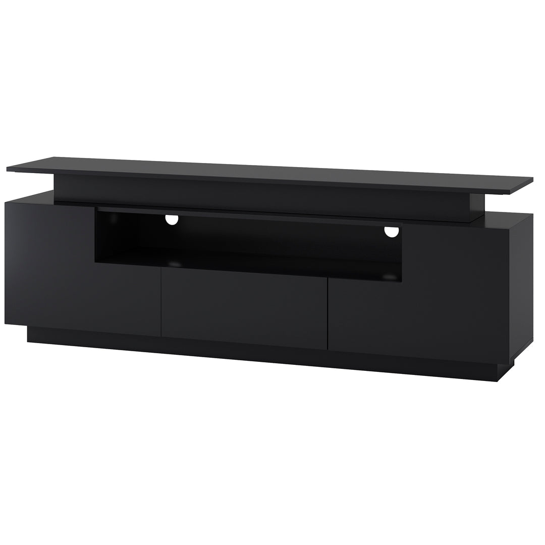 ON-TREND Modern, Stylish Functional TV stand with Color Changing LED Lights, Universal Entertainment Center, High Gloss TV Cabinet for 75+ inch TV, Black