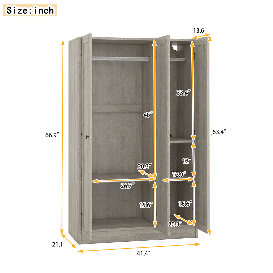 3-Door Shutter Wardrobe with shelves, Gray