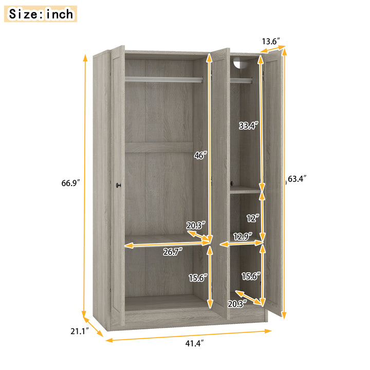 3-Door Shutter Wardrobe with shelves, Gray