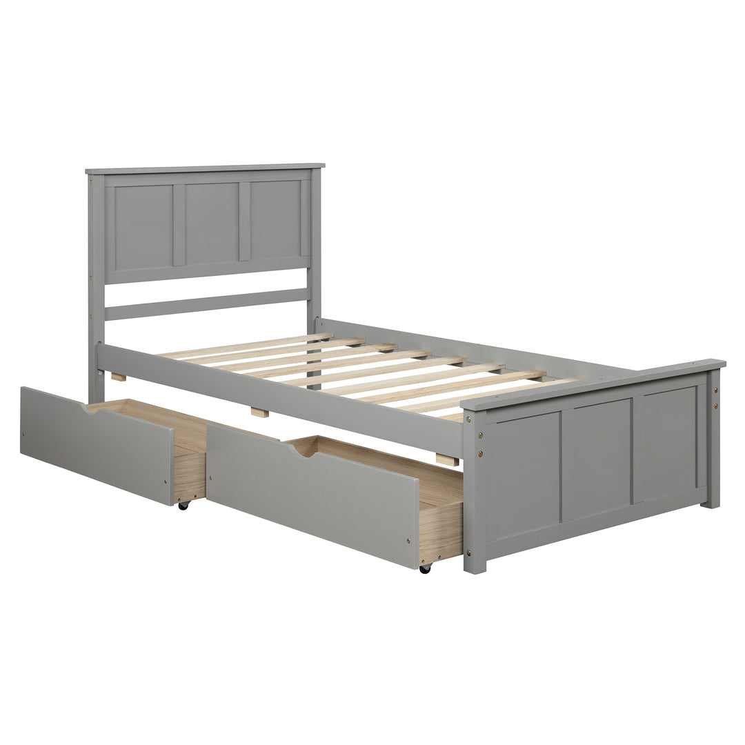 Platform Storage Bed, 2 drawers with wheels, Twin Size Frame, Gray (New SKU: WF283062AAE)