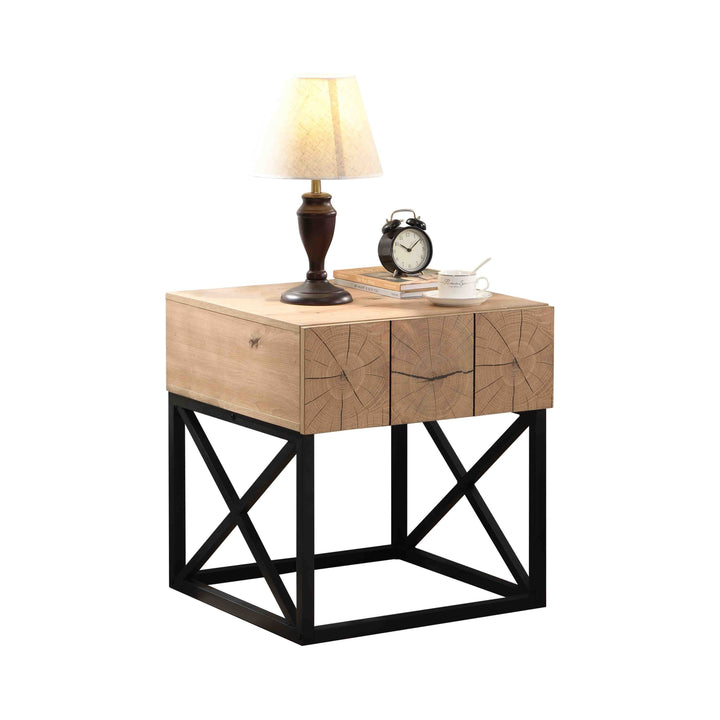 21.65'' Luxury Night Stand with Drawer, Metal and Wood End Table,Industrial Bedside Table for Living Room, Bedroom&Office