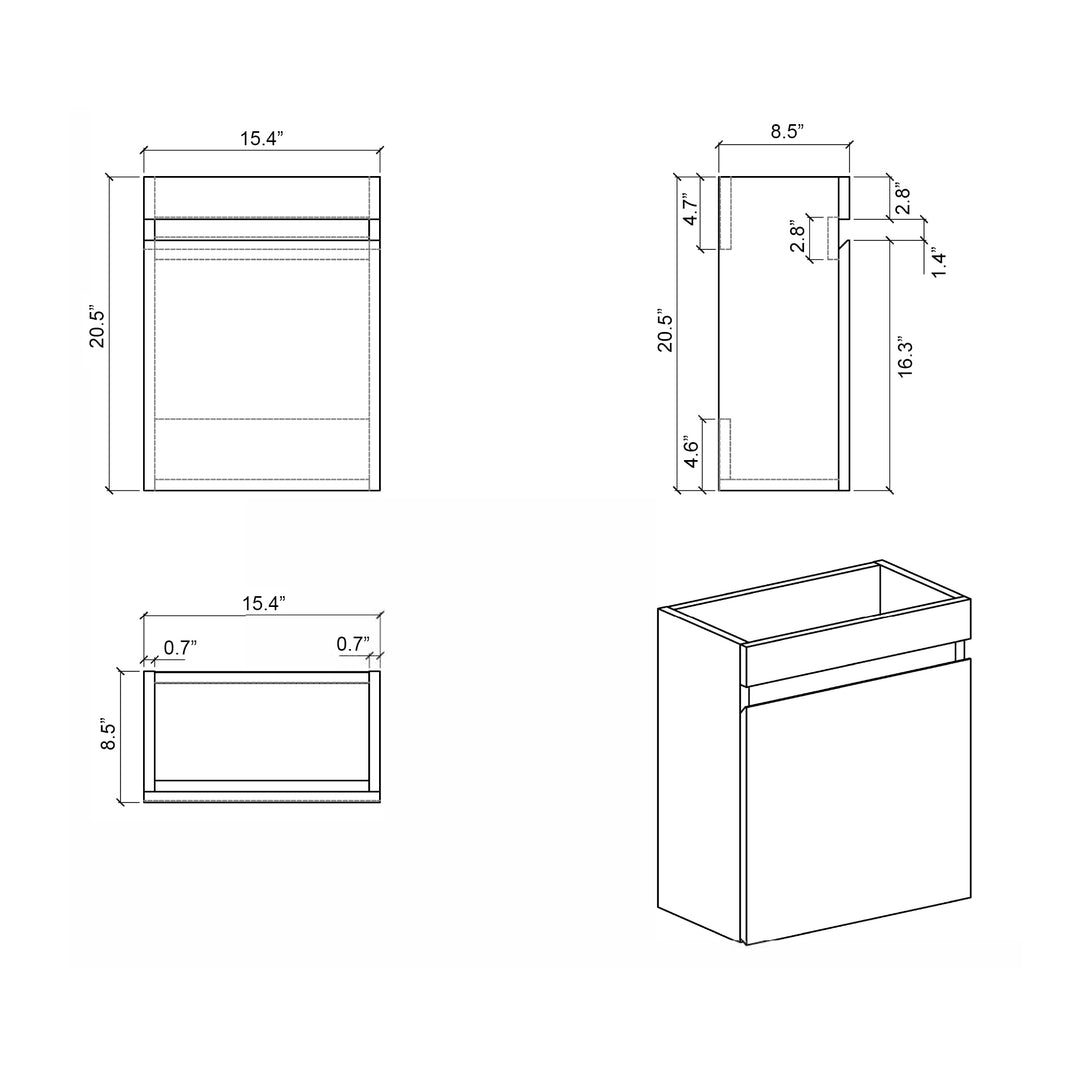 Laura 16" Small Bathroom Vanity with Sink, Wall Mounted Bathroom Vanity for Modern Bathroom, One-Piece White Sink Basin Minimalist Large Storage Bathroom Vanities