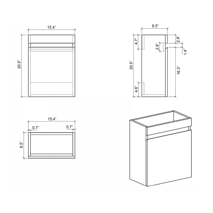 Laura 16" Small Bathroom Vanity with Sink, Wall Mounted Bathroom Vanity for Modern Bathroom, One-Piece White Sink Basin Minimalist Large Storage Bathroom Vanities