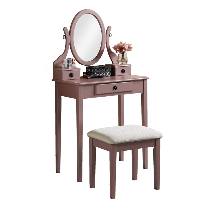 Moniys Wood Moniya Makeup Vanity Table and Stool Set, Rose Gold