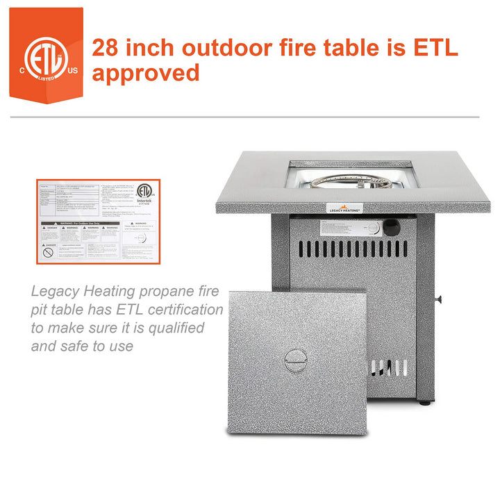 28" 50000 BTU Silver Outdoor Propane Gas Fire Pit Table, Outdside Patio Firepits Fireplace Dinning Tables with Lid & Lava Rock, 2-in-1 Firepit Table for Courtyard/Patio/Balcony