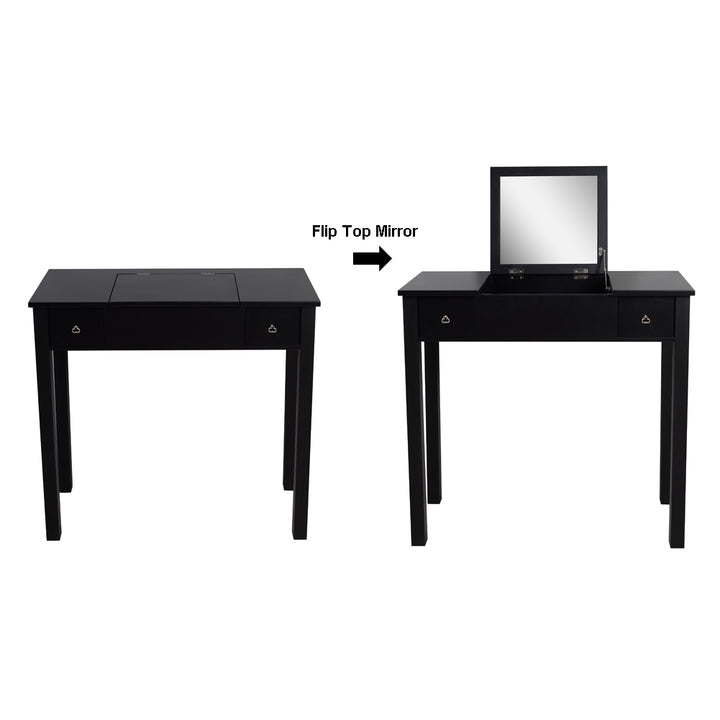 Accent Vanity Table with Flip-Top Mirror and 2 Drawers, Jewelry Storage for Women Dressing,Black Finish