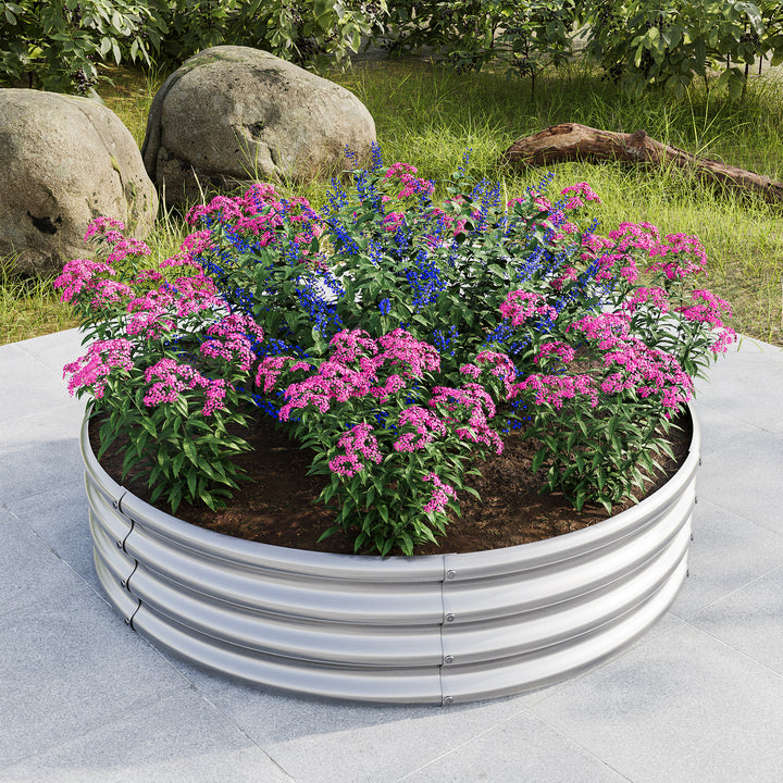 47.24*11.4" Tall Round Raised Garedn Bed,Metal Raised Beds for Vegetables, Outdoor Garden Raised Planter Box, Backyard Patio Planter Raised Beds for Flowers, Herbs, Fruits Silver