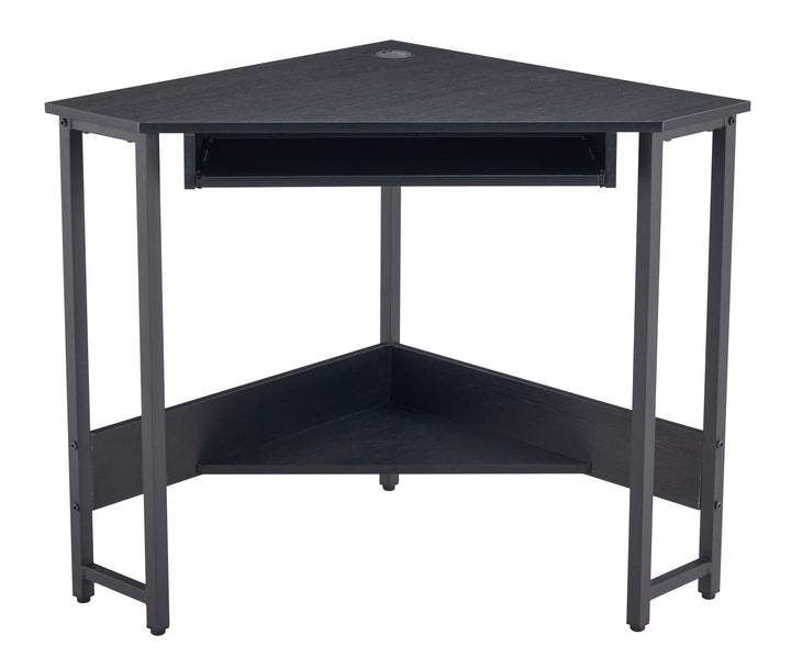 Triangle Computer Desk,Corner Desk With Smooth Keyboard Tray& Storage Shelves ,Compact Home Office,Small Desk With Sturdy Steel Frame As Workstation For Small Space,BLACK,28.34''L 24''W 30.11''H