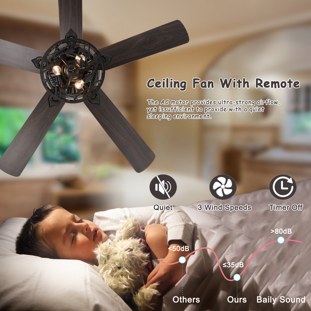 Farmhouse Industrial 52-inch Ceiling Fan (Optional Remote&2 Color Option Blades)  or Bedroom, Living Room, Dining Room