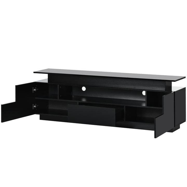 ON-TREND Modern, Stylish Functional TV stand with Color Changing LED Lights, Universal Entertainment Center, High Gloss TV Cabinet for 75+ inch TV, Black