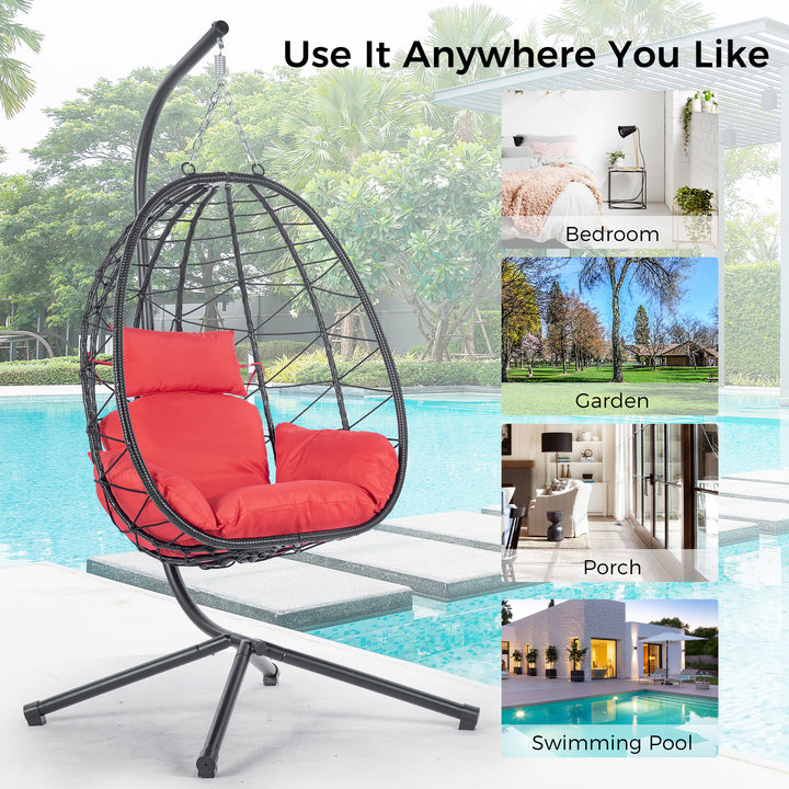 Egg Chair with Stand Indoor Outdoor Swing Chair Patio Wicker Hanging Egg Chair Hanging Basket Chair Hammock Chair with Stand for Bedroom Living Room Balcony