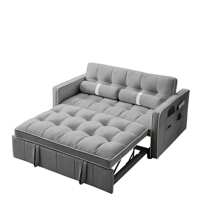 Modern 55.5" Pull Out Sleep Sofa Bed 2 Seater Loveseats Sofa Couch with side pockets, Adjsutable Backrest and Lumbar Pillows for Apartment Office Living Room