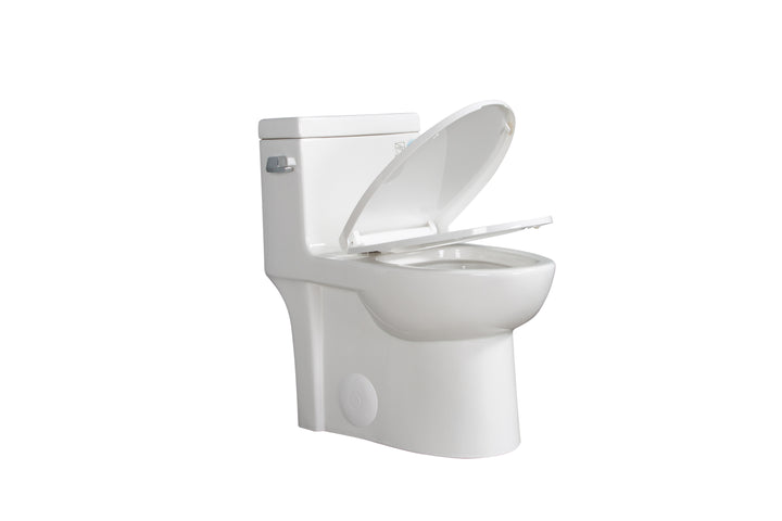 15 1/8 Inch 1.28 GPF 1-Piece Elongated Toilet with Soft-Close Seat - Gloss White  23T03-GW