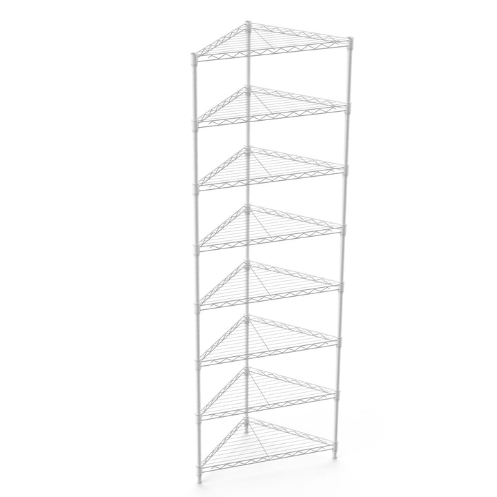 8 Tier Triangles Corners Wire Shelving Unit, NSF Height Adjustable Metal Storage Shelves, Heavy Duty Storage Wire Rack Metal Shelves - 82" H x 20" L x 20" D - White