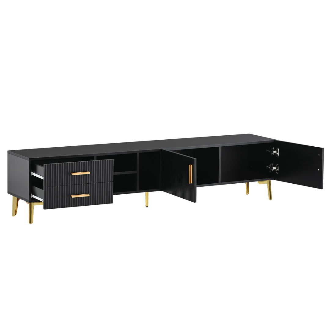 U-Can Modern TV Stand with 5 Champagne legs - Durable, stylish, spacious, versatile storage TVS up to 77" (Black)