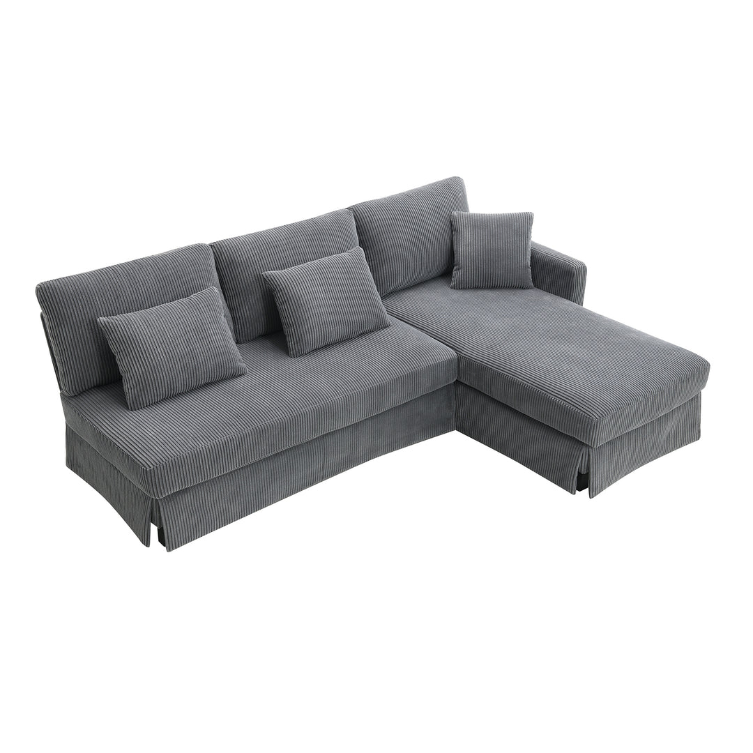 [VIDEO provided][New]87*61"Modern L-shaped Corduroy Sofa with Reversible Chaise,4-seat Upholstered Sectional Indoor Furniture,Convertible Sleeper Couch with Pillows for Living Room,Apartment,3 Colors