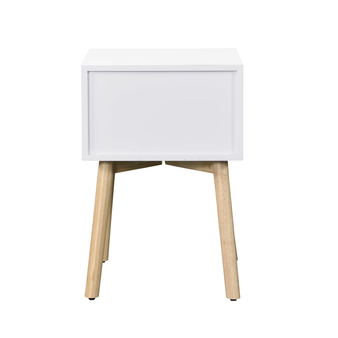 ZFZTIMBER Side Table,Bedside Table with 2 Drawers and Rubber Wood Legs, Mid-Century Modern Storage Cabinet for Bedroom Living Room, White