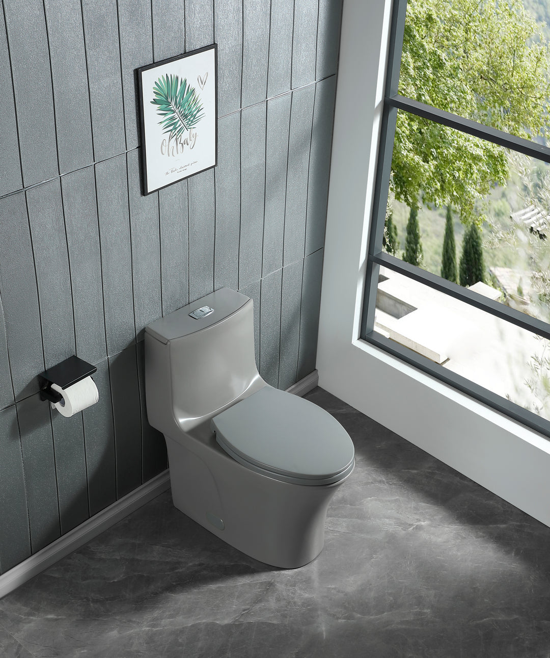 15 1/8 Inch 1.1/1.6 GPF Dual Flush 1-Piece Elongated Toilet with Soft-Close Seat - Light Grey 23T02-LG