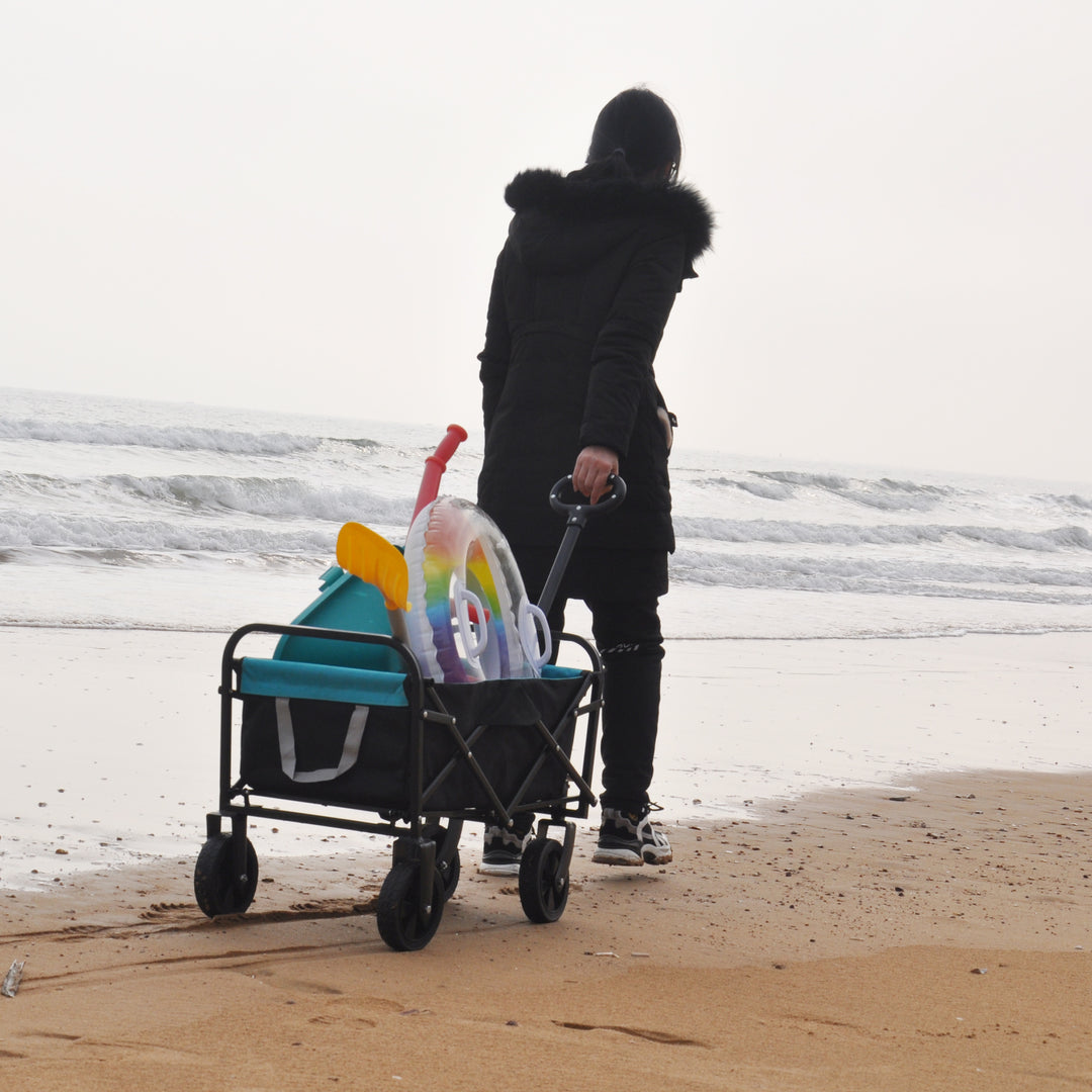 Mini Folding Wagon Garden Shopping Beach Cart (black+blue)